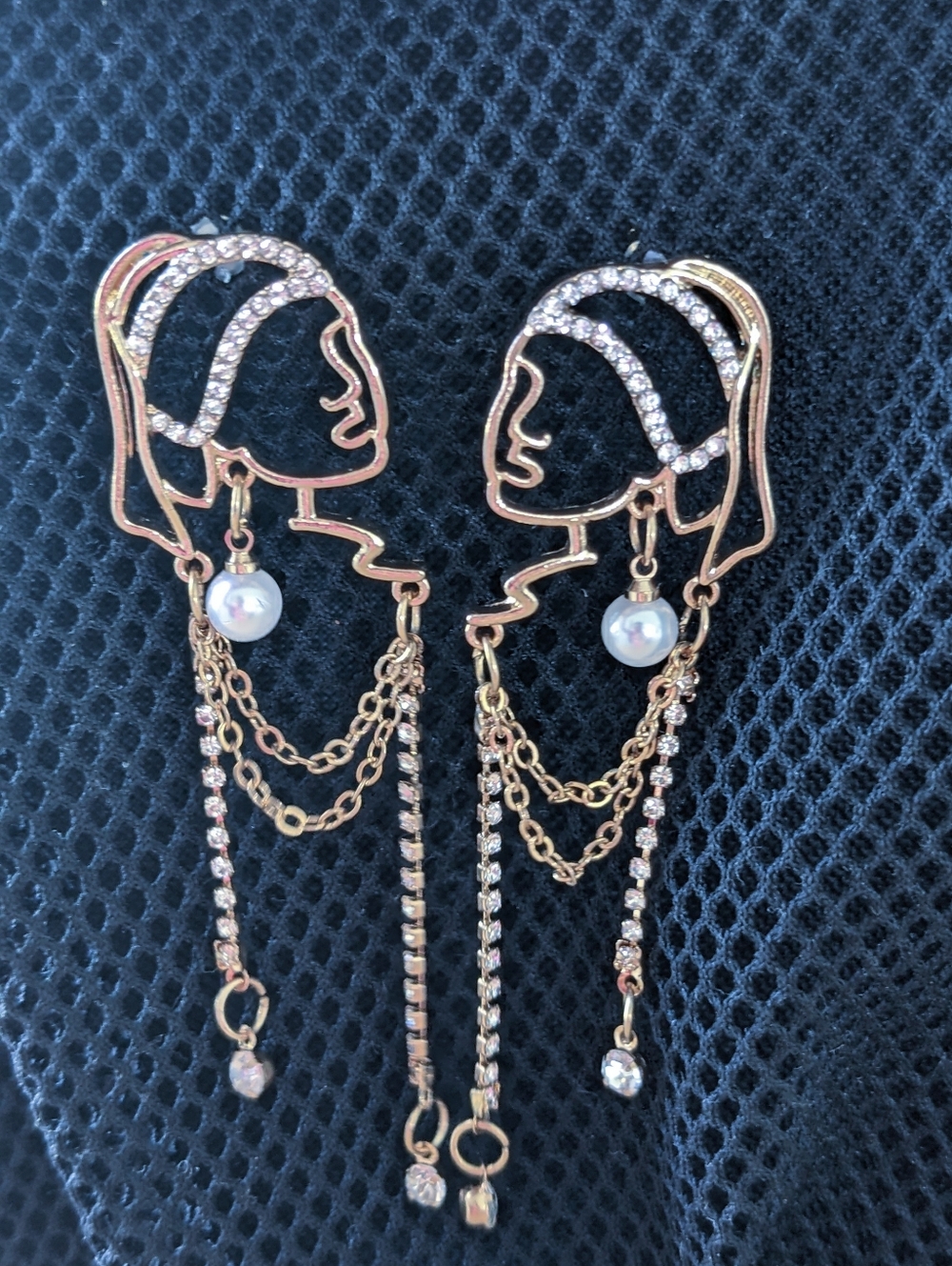 Gold Tone Pearl & Crystal Face Drop Earrings - Women Jewelry